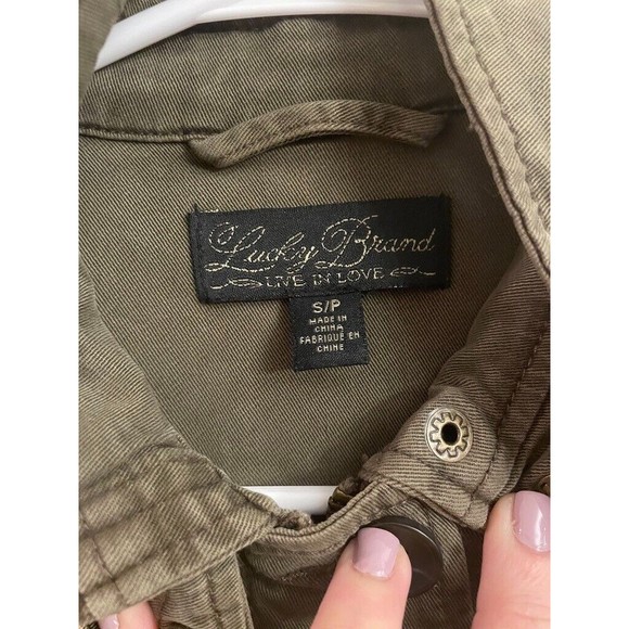 Lucky Brand Womens Full Zip Up Jacket Green Military Cargo Utility Boho Sz Small - Picture 8 of 9